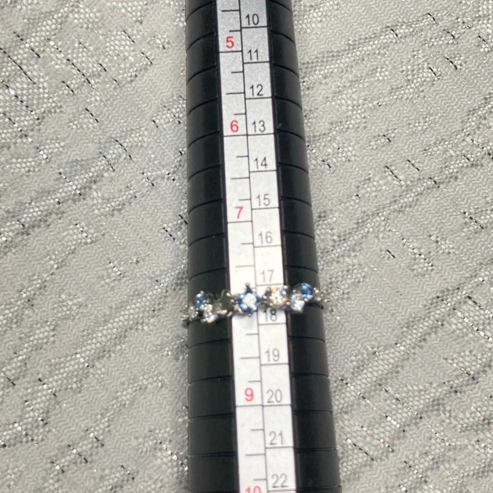 Antian Accessories™ 925 Sterling Silver Star & Blue CZ Ring - Size 8